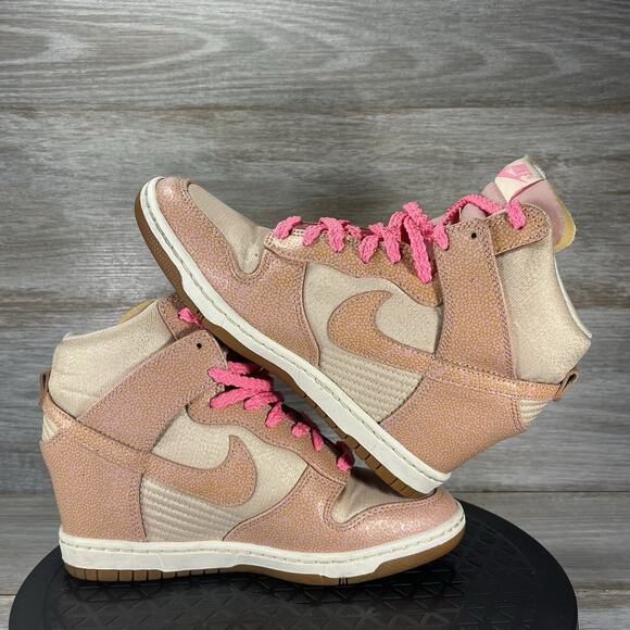 Nike Womens Dunk Sky Hi Desert Sand Gum Pink 543257-040 Wedge Sneakers Size 6.55 - Picture 7 of 8
